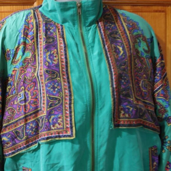 Great Cavalier Vintage Retro Green Mandala Silk Pant Suit Small - Picture 2 of 16